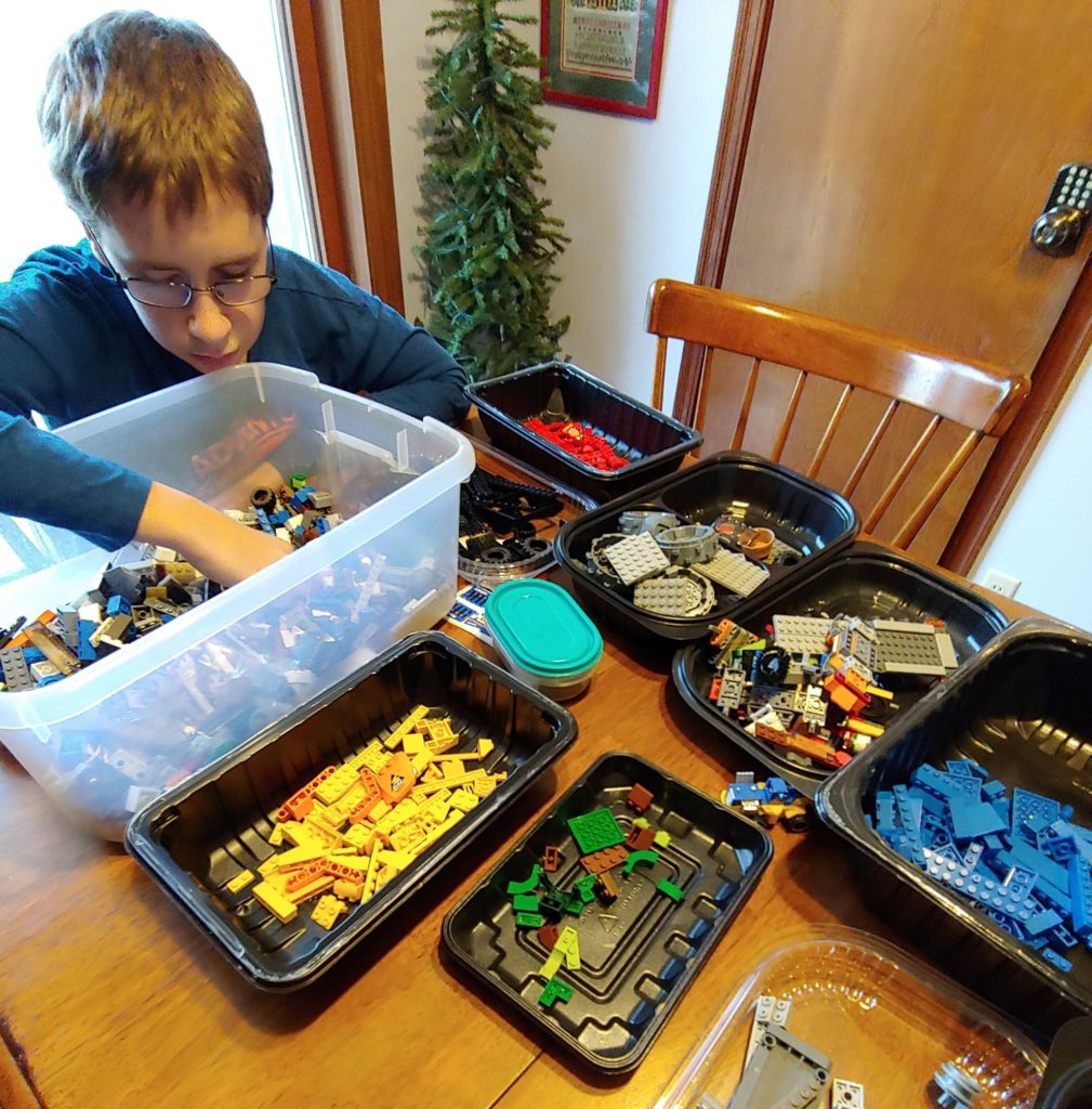 Sorting and organizing Legos by color
