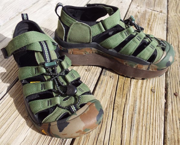 Keen sandals with a shoe lift for an active child. 