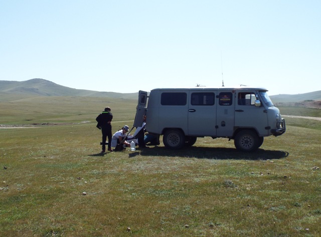 Preparing lunch in the Mongolian countryside.
