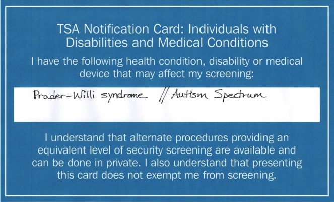 TSA Disability Notification Card