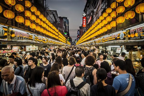 A crowd in a night market.