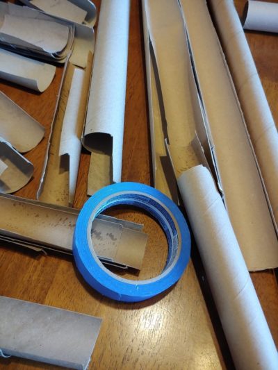 Paper tubes and painter's tape for recycled marble run.