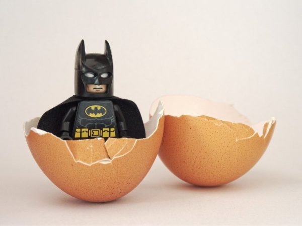 Batman Lego in an egg shell