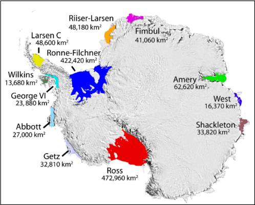 Ice shelf locations in Antarctica