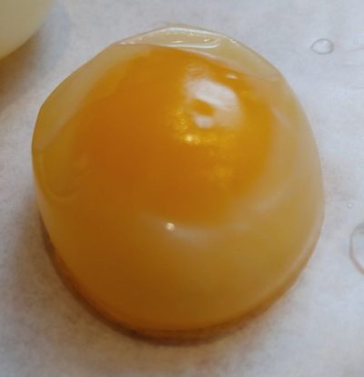 Egg that was put in corn syrup is deflated.