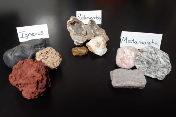 Three rock types and samples