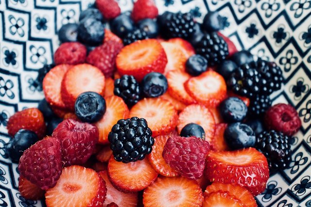 Blue and red healthy fruits