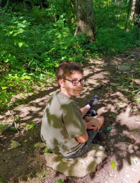 Taking a break while hiking.