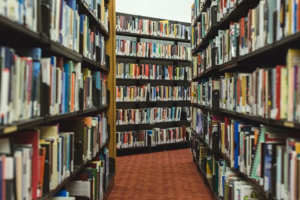 Library aisle and books