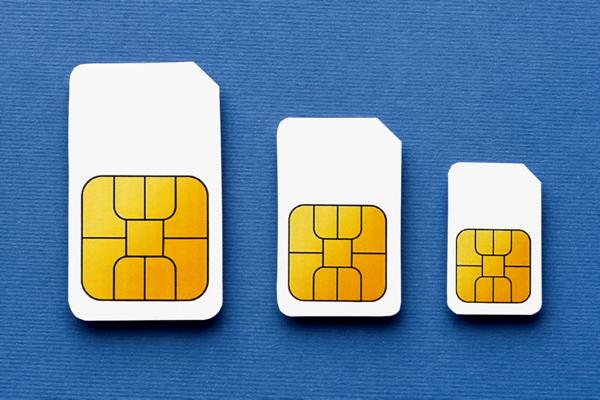 Three sizes of SIM cards